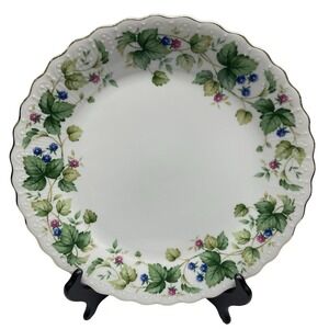 Vintage Andrea by Sadek Vineyard Pattern Cake Plate Porcelain Scalloped 10.5"